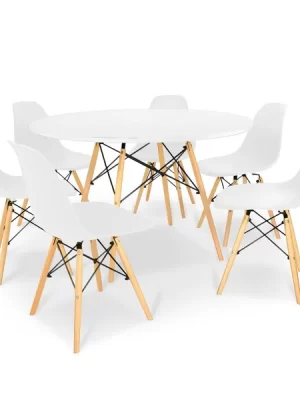 Kit Mesa Jantar Eiffel 120cm Branca + 6 Cadeiras Charles Eames Branca