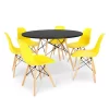 Kit Mesa Jantar Eiffel 120cm Preta + 6 Cadeiras Charles Eames Amarela