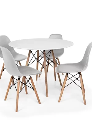 Conjunto Mesa de Jantar Eiffel 90cm Branca + 4 Cadeiras Charles Eames Cinza
