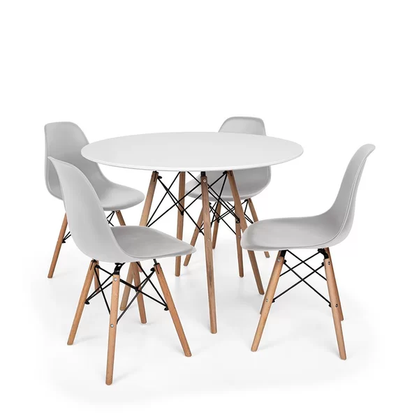 Conjunto Mesa de Jantar Eiffel 90cm Branca + 4 Cadeiras Charles Eames Cinza