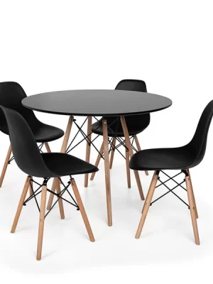 Conjunto Mesa de Jantar Eiffel 90cm Preta + 4 Cadeiras Charles Eames Preta