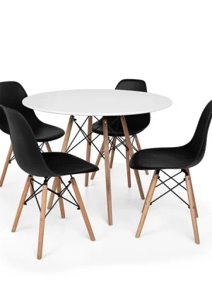 Conjunto Mesa de Jantar Eiffel 90cm Branca + 4 Cadeiras Charles Eames Preta