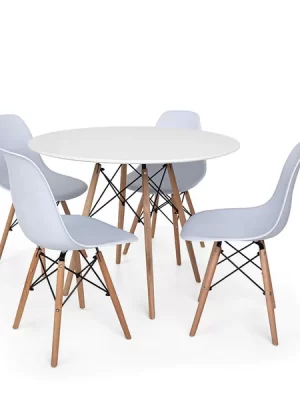 Conjunto Mesa de Jantar Eiffel 90cm Branca + 4 Cadeiras Charles Eames Branca