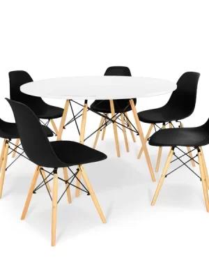 Kit Mesa Jantar Eiffel 120cm Branca + 6 Cadeiras Charles Eames Preto