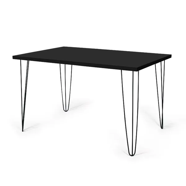 Conjunto Mesa de Jantar Hairpin 130x80 Preta com 4 Cadeiras Eames Eiffel Amarelo
