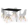 Conjunto Mesa de Jantar Hairpin 130x80 Preta com 4 Cadeiras Eames Eiffel Cinza