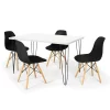 Conjunto Mesa de Jantar Hairpin 130x80 Branca com 4 Cadeiras Eames Eiffel Preto