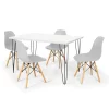 Conjunto Mesa de Jantar Hairpin 130x80 Branca com 4 Cadeiras Eames Eiffel Cinza