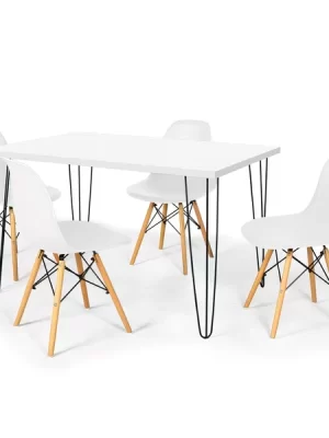 Conjunto Mesa de Jantar Hairpin 130x80 Branca com 4 Cadeiras Eames Eiffel Branco
