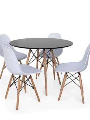 Conjunto Mesa de Jantar Eiffel 90cm Preta + 4 Cadeiras Charles Eames Branca