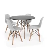 Conjunto Mesa de Jantar Eiffel 90cm Preta + 4 Cadeiras Charles Eames Cinza