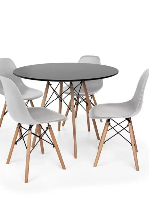 Conjunto Mesa de Jantar Eiffel 90cm Preta + 4 Cadeiras Charles Eames Cinza