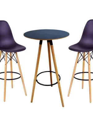 Conjunto Mesa Bistrô Preta 60cm e 2 Banquetas Eames Pp Preta