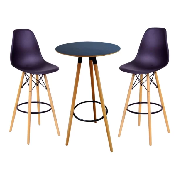 Conjunto Mesa Bistrô Preta 60cm e 2 Banquetas Eames Pp Preta