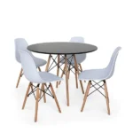 Conjunto Mesa de Jantar Eiffel 90cm Preta + 4 Cadeiras Charles Eames Branca