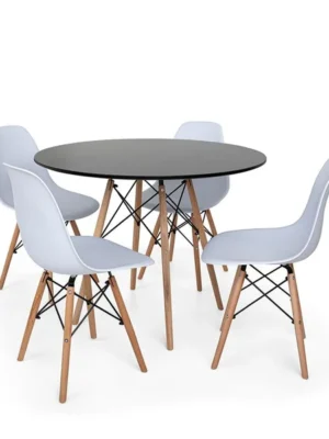 Conjunto Mesa de Jantar Eiffel 90cm Preta + 4 Cadeiras Charles Eames Branca