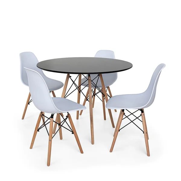 Conjunto Mesa de Jantar Eiffel 90cm Preta + 4 Cadeiras Charles Eames Branca