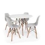 Conjunto Mesa de Jantar Eiffel 90cm Branca + 4 Cadeiras Charles Eames Cinza