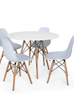 Conjunto Mesa de Jantar Eiffel 90cm Branca + 4 Cadeiras Charles Eames Branca