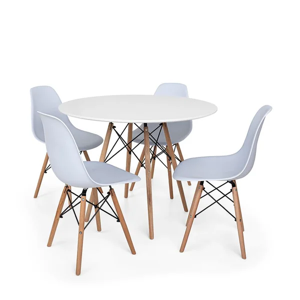Conjunto Mesa de Jantar Eiffel 90cm Branca + 4 Cadeiras Charles Eames Branca