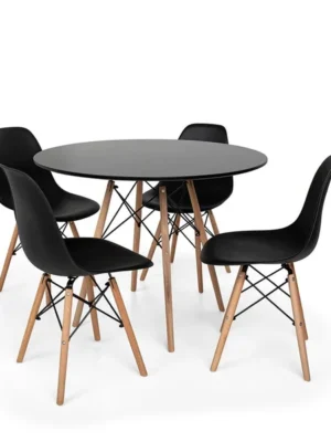 Conjunto Mesa de Jantar Eiffel 90cm Preta + 4 Cadeiras Charles Eames Preta