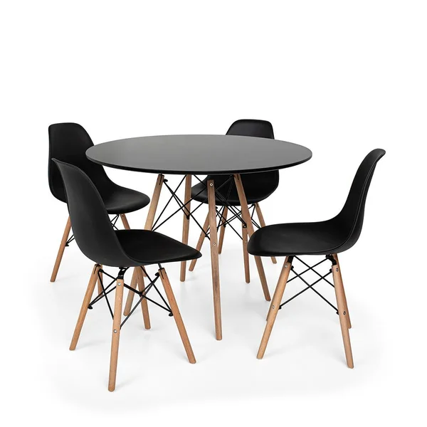 Conjunto Mesa de Jantar Eiffel 90cm Preta + 4 Cadeiras Charles Eames Preta