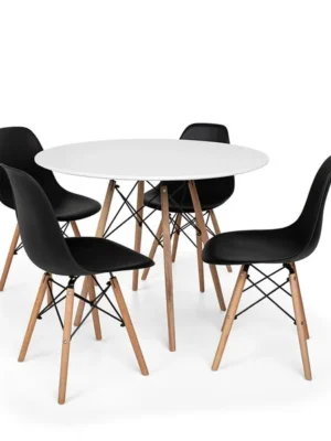 Conjunto Mesa de Jantar Eiffel 90cm Branca + 4 Cadeiras Charles Eames Preta