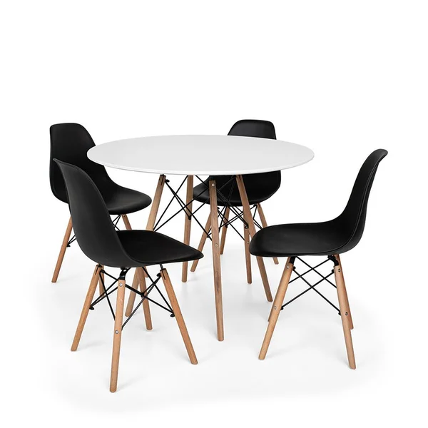 Conjunto Mesa de Jantar Eiffel 90cm Branca + 4 Cadeiras Charles Eames Preta
