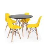 Conjunto Mesa de Jantar Eiffel 90cm Preta + 4 Cadeiras Charles Eames Amarela