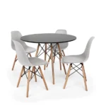 Conjunto Mesa de Jantar Eiffel 90cm Preta + 4 Cadeiras Charles Eames Cinza