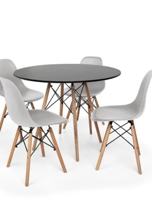Conjunto Mesa de Jantar Eiffel 90cm Preta + 4 Cadeiras Charles Eames Cinza