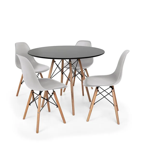 Conjunto Mesa de Jantar Eiffel 90cm Preta + 4 Cadeiras Charles Eames Cinza