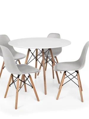 Conjunto Mesa de Jantar Eiffel 90cm Branca + 4 Cadeiras Charles Eames Cinza