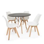 Kit Mesa Jantar Eiffel 120cm Preta + 04 Cadeiras Saarinen Branca